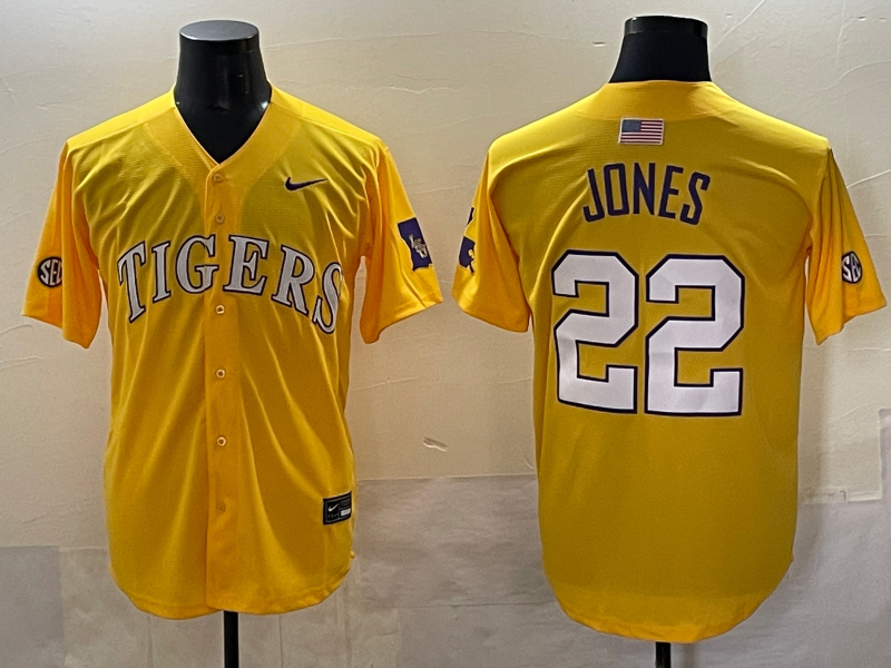 Men 2025 LSU Tigers #22 Jones Yellow Joint Name Nike NCAA 2025  Jersey style 1
